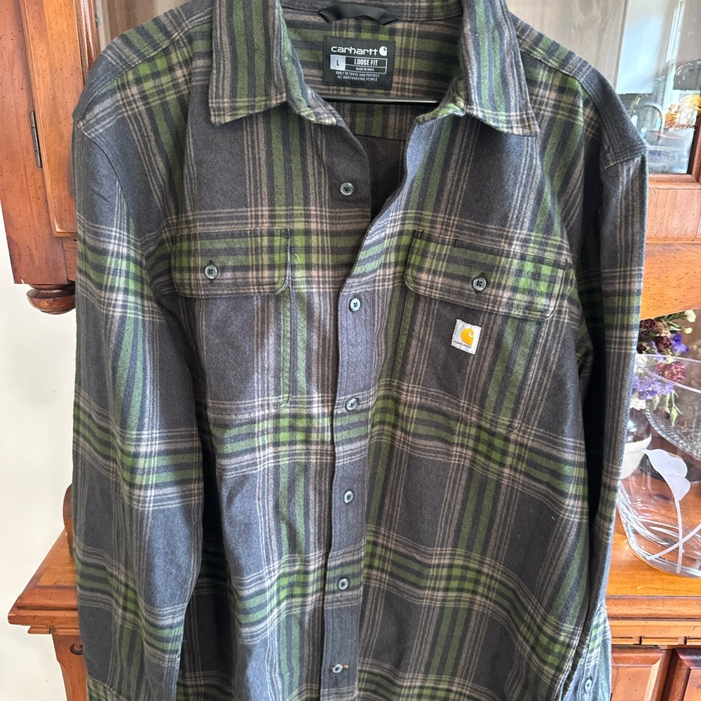 Carhartt Olive and Charcoal Plaid Shirt